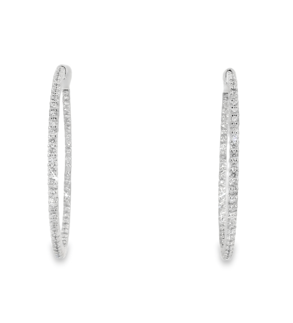 14KW Inside - Outside Diamond Hoop Earrings - 1.70ctw - Diamonds By Rothschild
