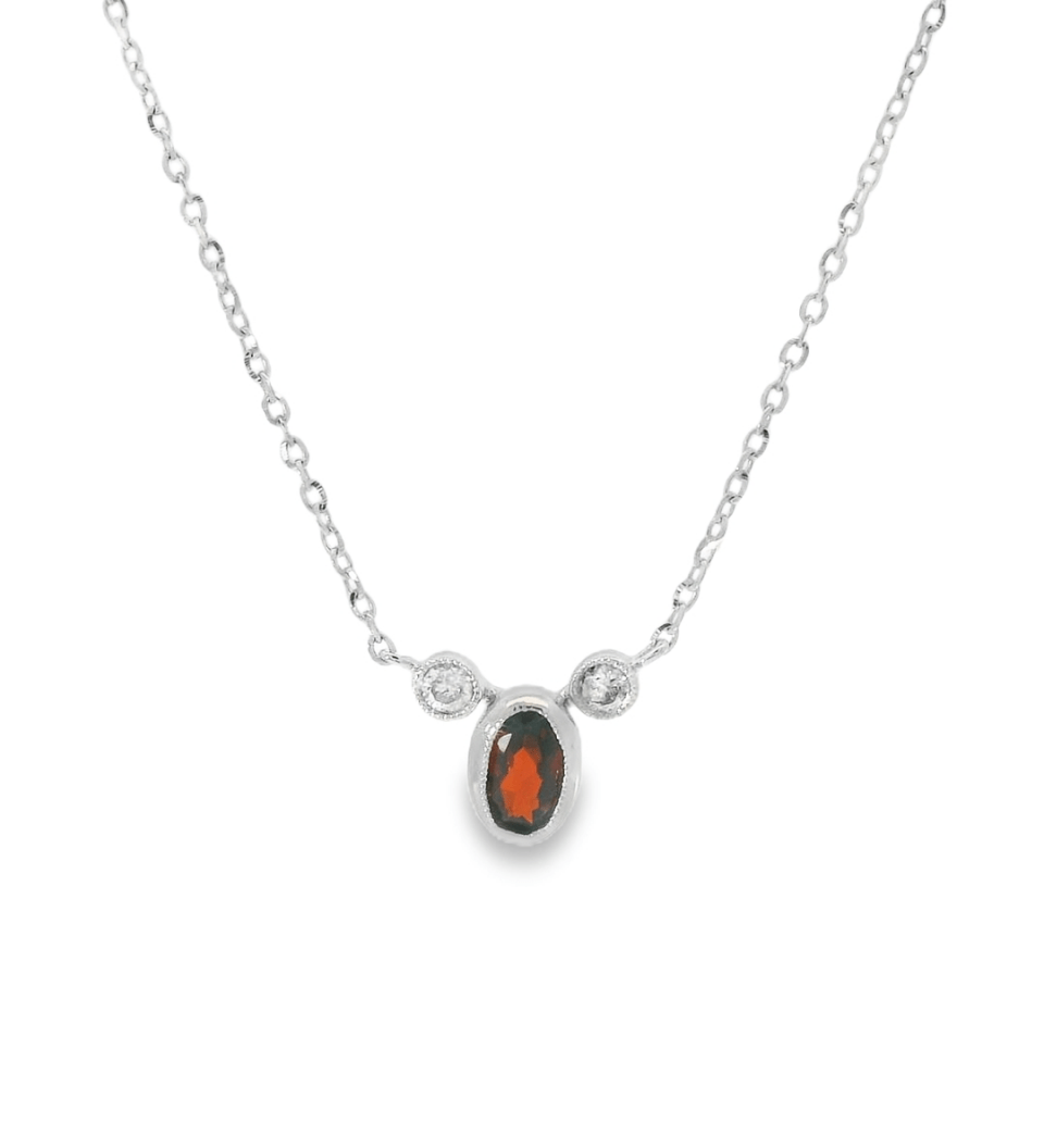 14KW Oval Garnet and Diamond Necklace - Diamonds By Rothschild