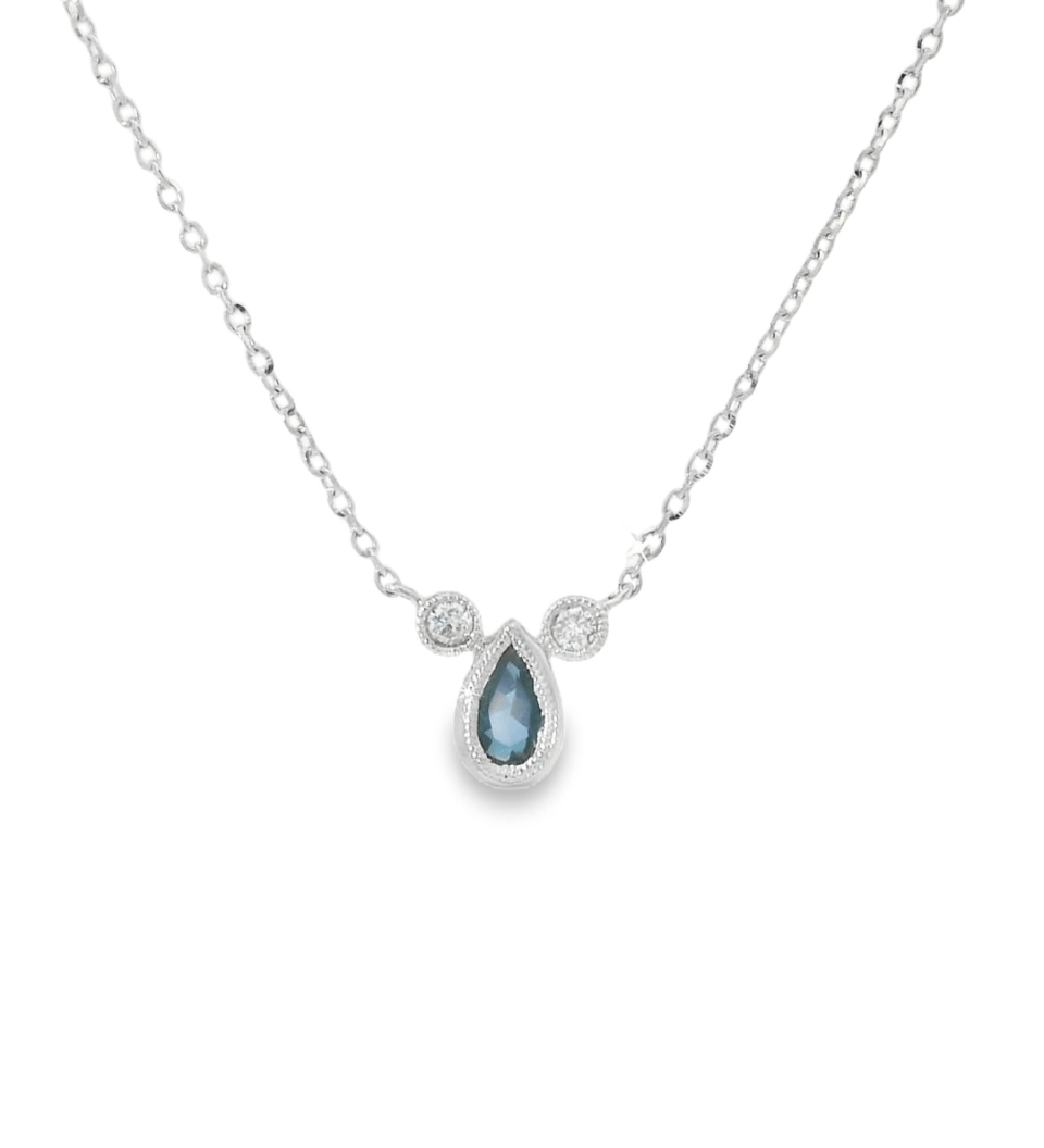 14KW Pear Shape Blue Sapphire and Diamond Necklace - Diamonds By Rothschild
