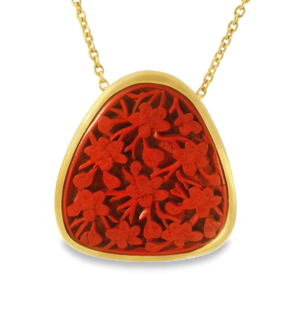 22KY Carved Cinnabar Necklace - Diamonds By Rothschild