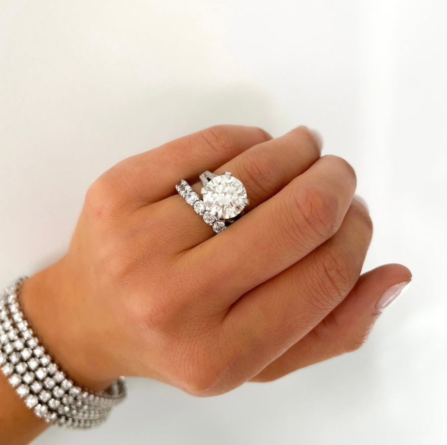 Large Solitaire Diamond Engagement Ring, Wedding Ring set and Diamond Tennis Bracelets
