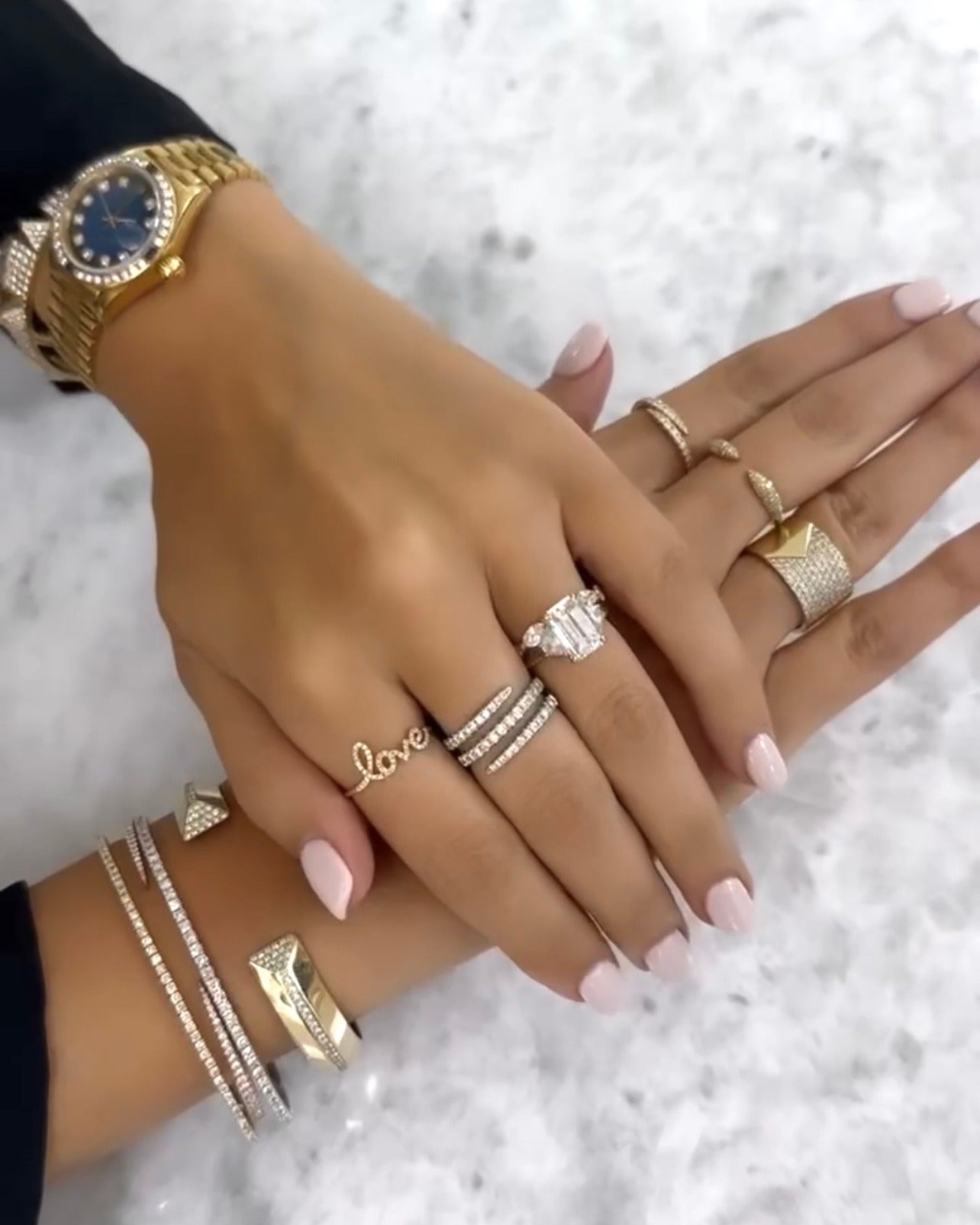 Variety of Diamond Fashion Rings and white and yellow gold diamond bracelets