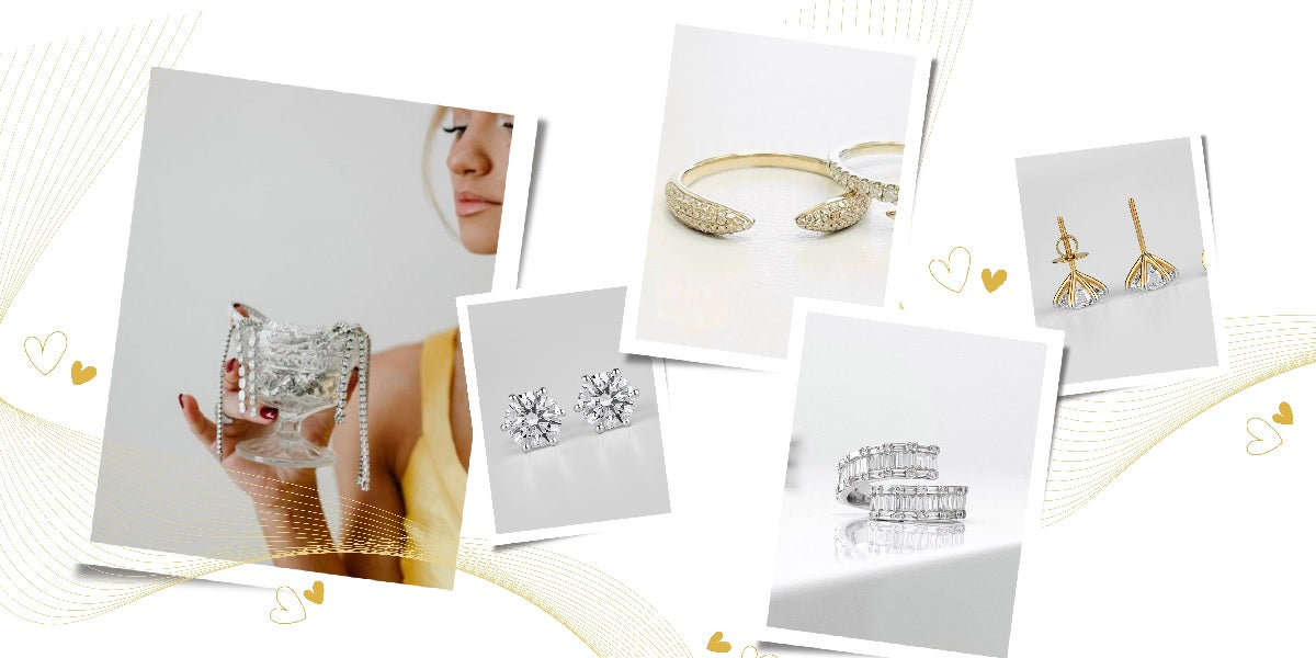 Selection of gorgeous jewelry in white and yellow gold.