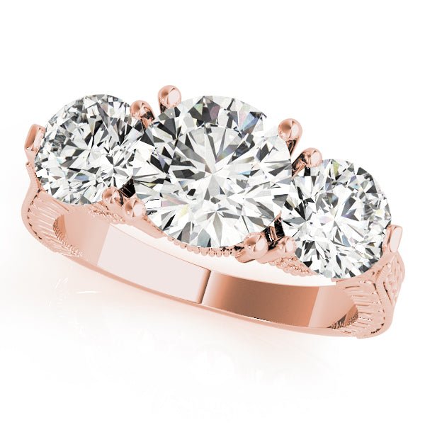 Round 3 Stone Textured Shank Engagement Ring - Diamonds By Rothschild