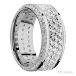 10 mm wide/High Bevel/14K White Gold band with a Bevel Eternity arrangement of .01 carat Round Diamond stones in a Bead setting and featuring a a 3 Row Eternity arrangement of .03 carat Round Diamond stones in a Bead Channel setting - Diamonds By Rothschild