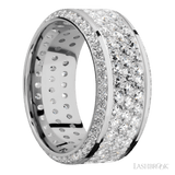 10 mm wide/High Bevel/14K White Gold band with a Bevel Eternity arrangement of .01 carat Round Diamond stones in a Bead setting and featuring a a 3 Row Eternity arrangement of .03 carat Round Diamond stones in a Bead Channel setting - Diamonds By Rothschild