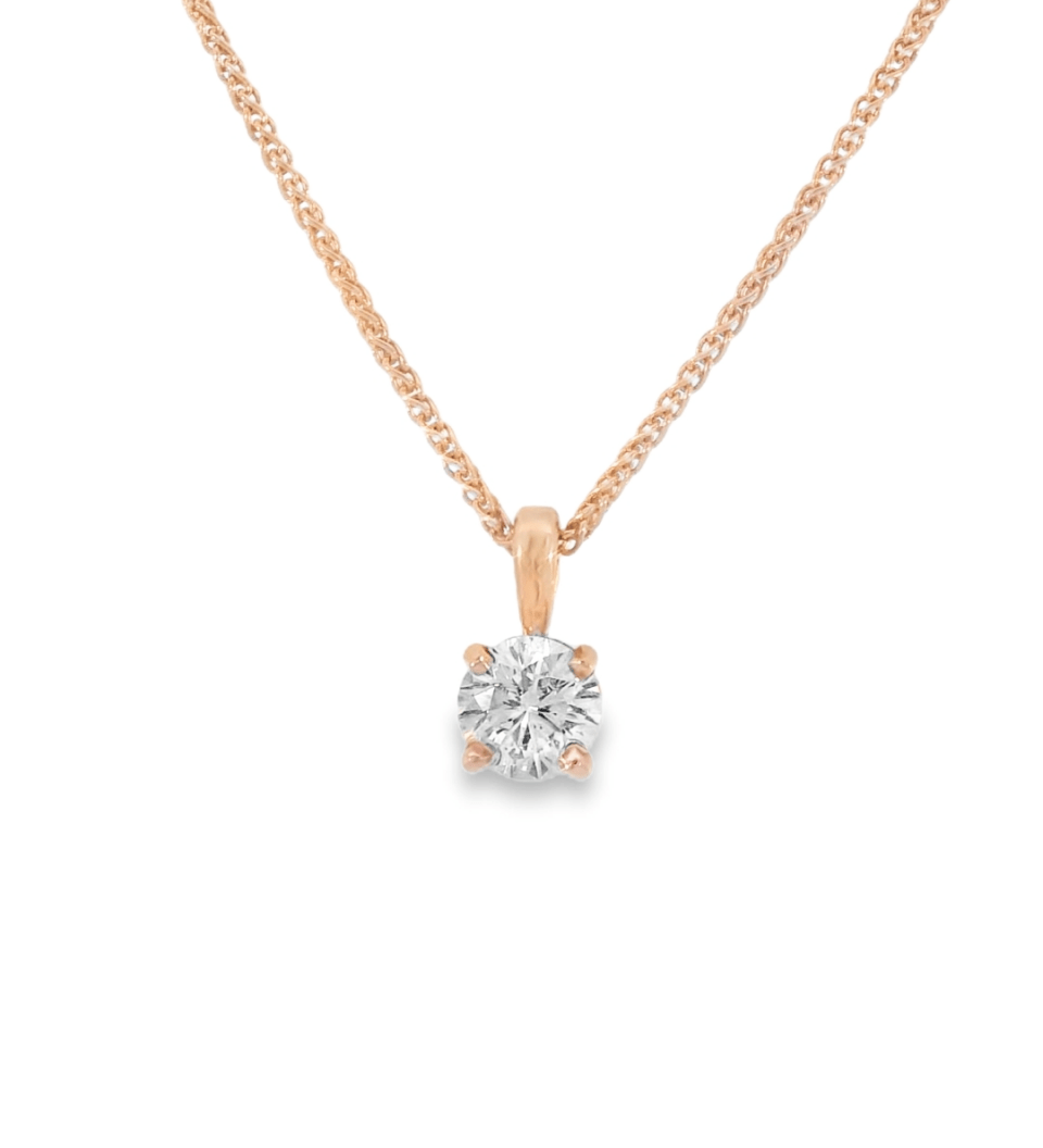 14KR Round Diamond Solitaire Necklace - .50ct 18in chain - Diamonds By Rothschild