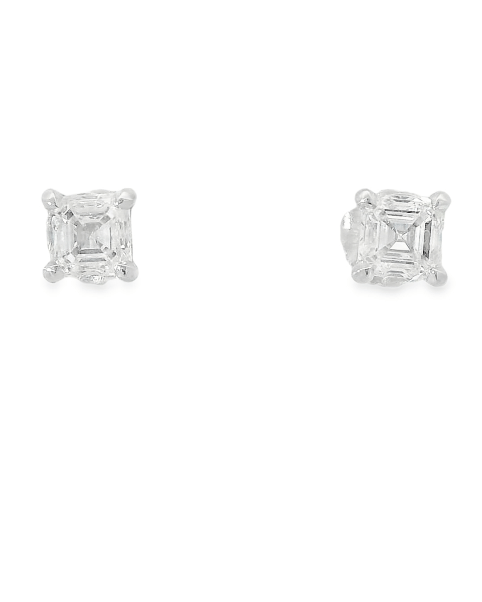 14KW Asscher Cut Diamond Studs - GIA Certified H VVS 1.05CTTW - Diamonds By Rothschild