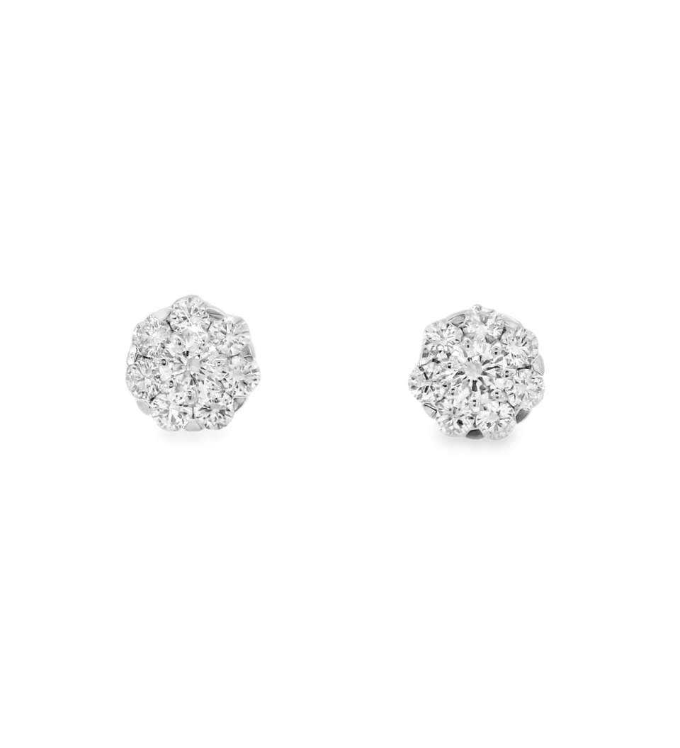 14KW Diamond Cluster Earrings - 1.12ctw - Diamonds By Rothschild