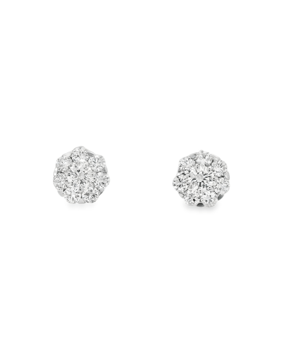 14KW Diamond Cluster Earrings - 1.12ctw - Diamonds By Rothschild