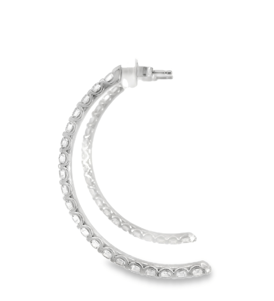 14KW Diamond Half - Hoop "J Shape" Earrings - 3.76ctw - Diamonds By Rothschild