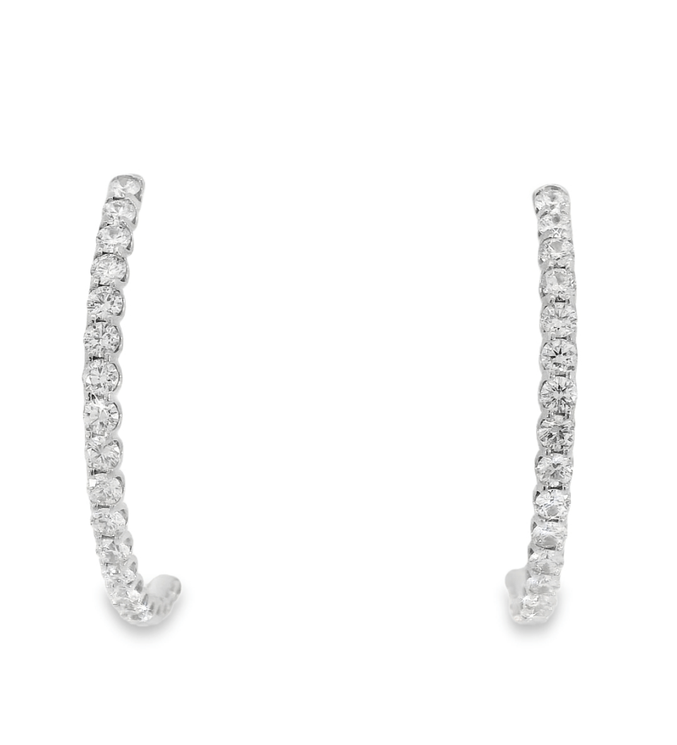 14KW Diamond Half - Hoop "J Shape" Earrings - 3.76ctw - Diamonds By Rothschild