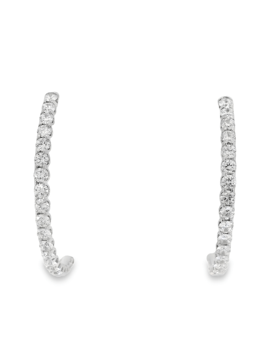14KW Diamond Half - Hoop "J Shape" Earrings - 3.76ctw - Diamonds By Rothschild