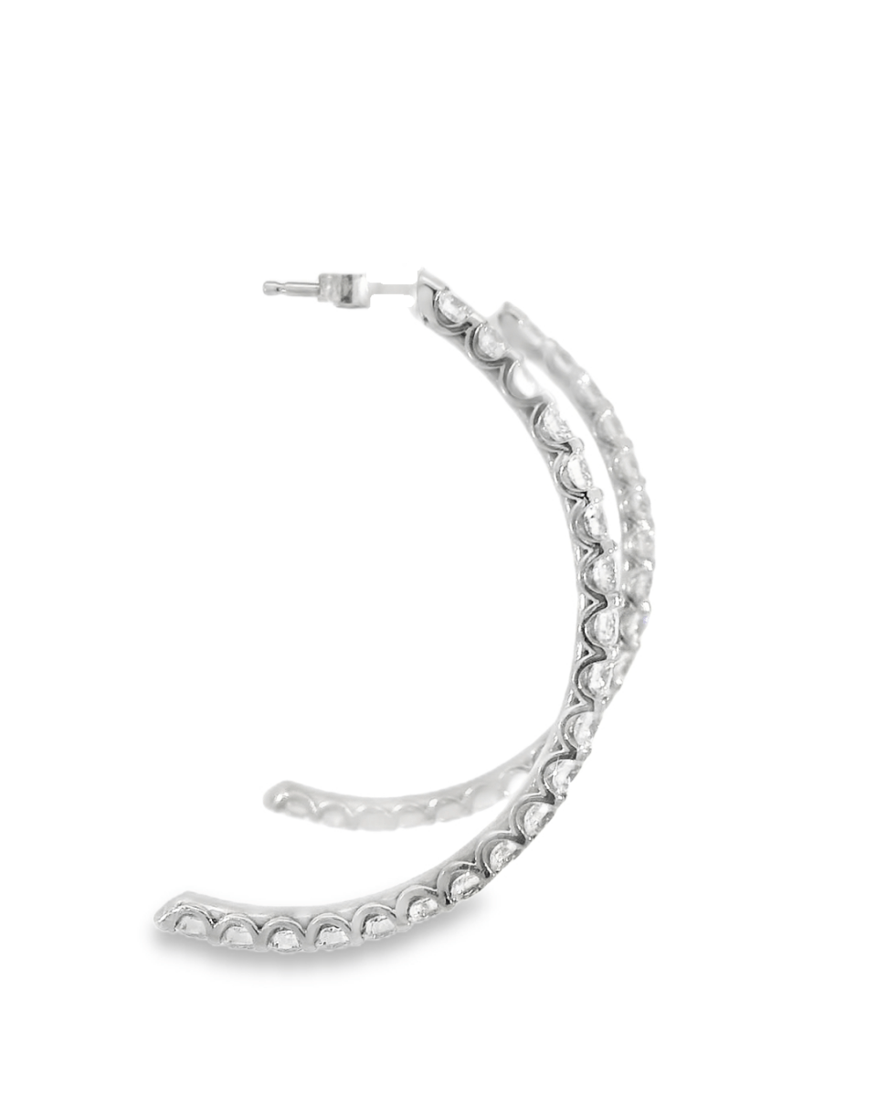 14KW Diamond Half - Hoop "J Shape" Earrings - 3.76ctw - Diamonds By Rothschild