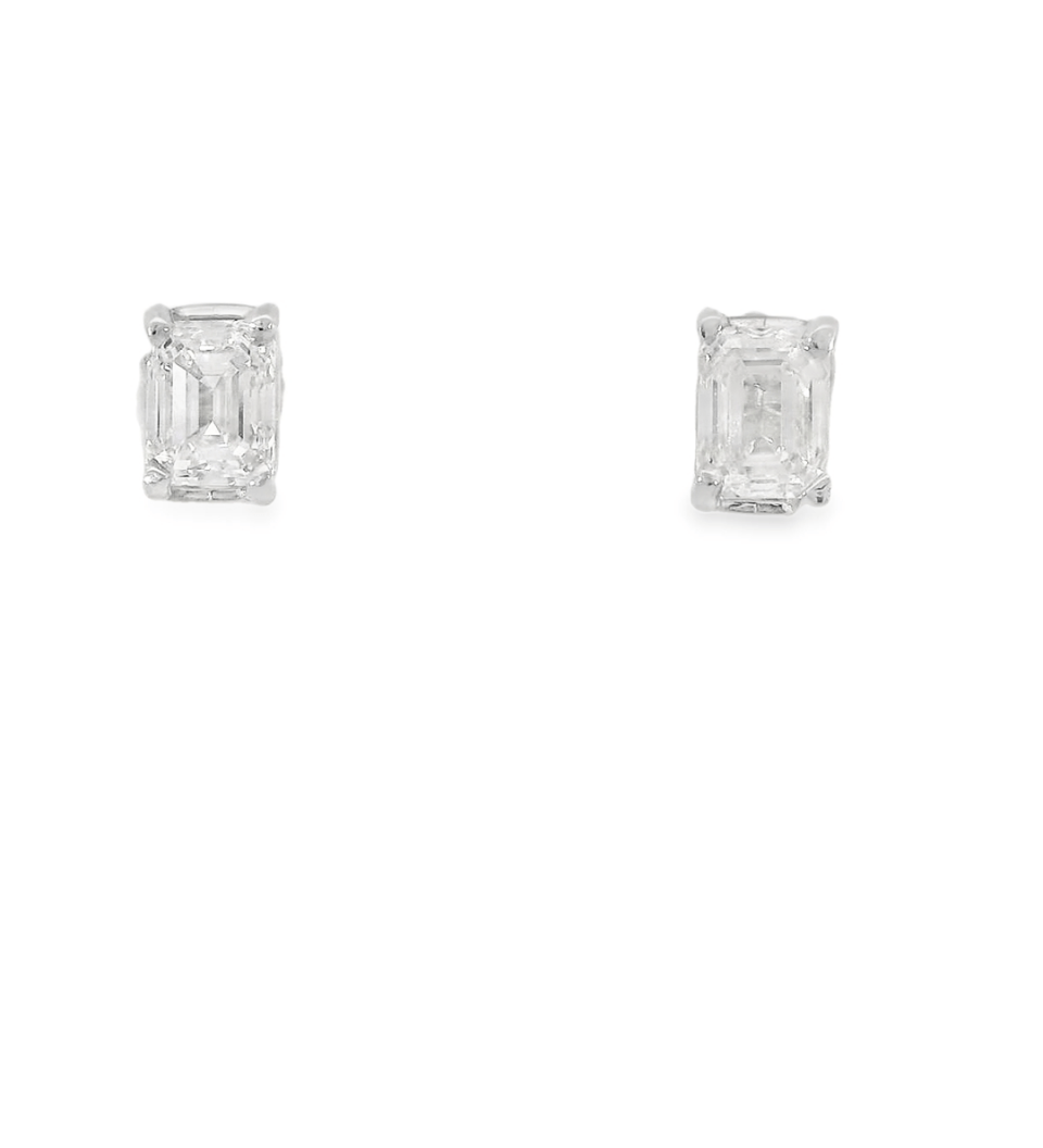 14KW Emerald Cut Diamond Studs - H VVS 1.05CTW - Diamonds By Rothschild