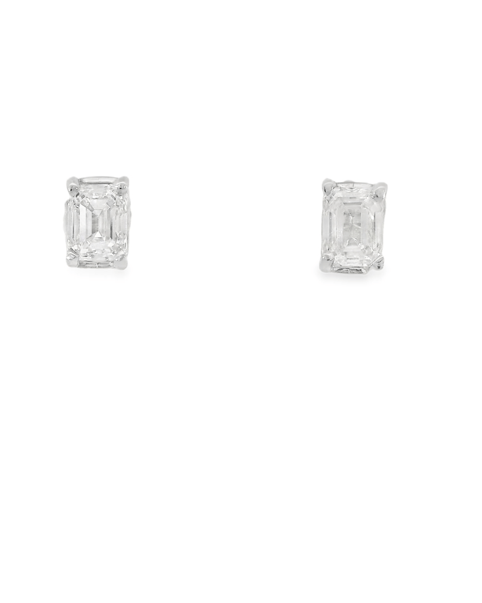 14KW Emerald Cut Diamond Studs - H VVS 1.05CTW - Diamonds By Rothschild