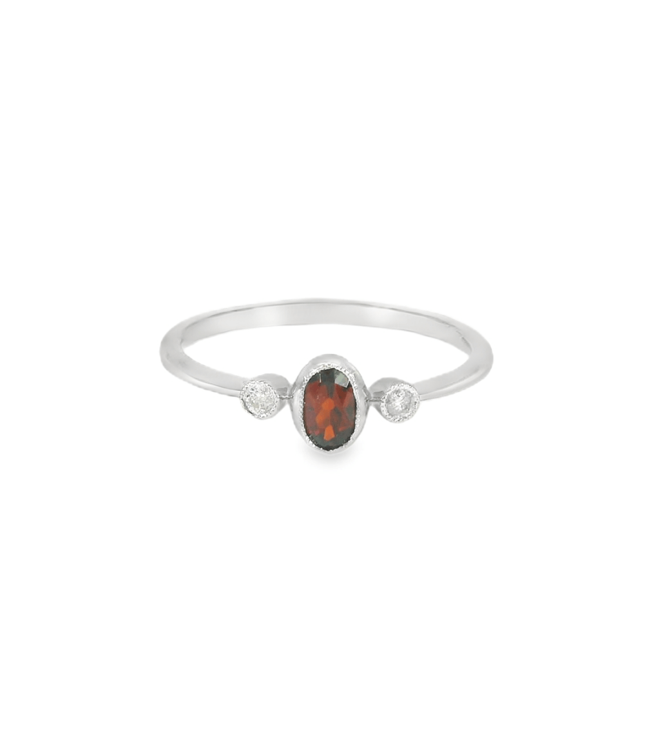 14KW Garnet and Diamond Stackable Ring - 0.05ctw - Diamonds By Rothschild