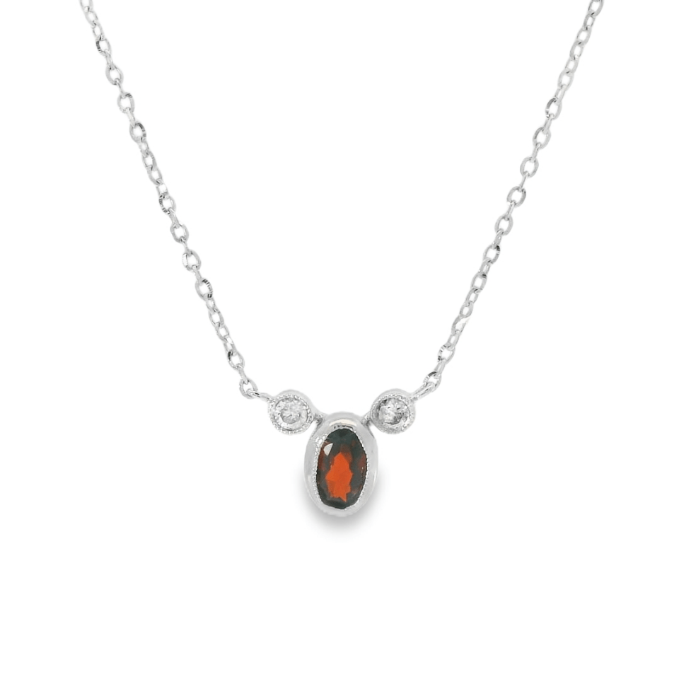 14KW Oval Garnet and Diamond Necklace - Diamonds By Rothschild