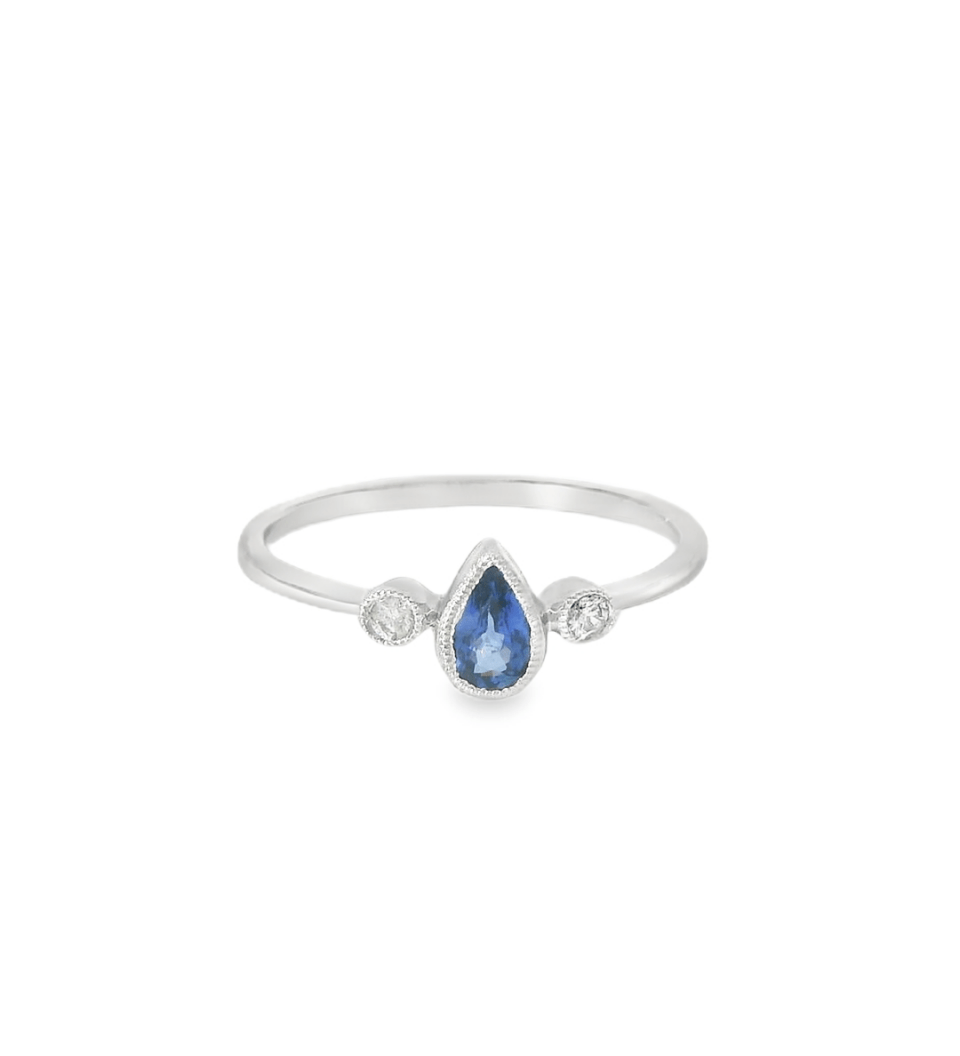 14KW Pear Sapphire and Diamond Stackable Ring - 0.05ctw - Diamonds By Rothschild