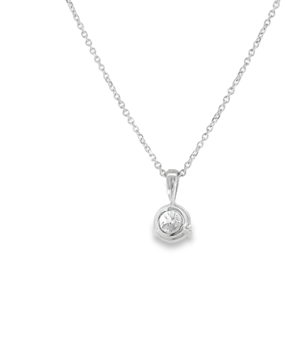 14KW Round Diamond Solitaire Necklace - .71ct E I2 16 - 18in - Diamonds By Rothschild