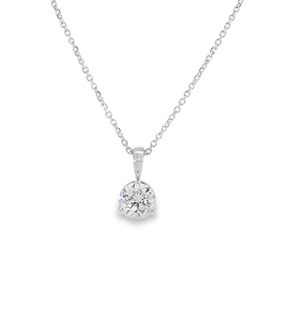 14KW Round Diamond Solitaire Necklace - .71ct E I2 16 - 18in - Diamonds By Rothschild