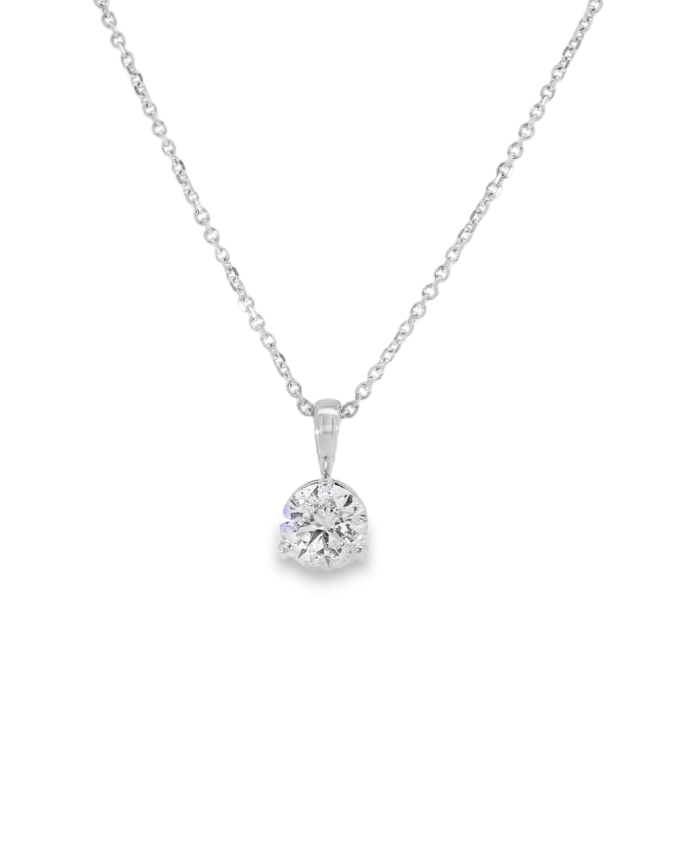 14KW Round Diamond Solitaire Necklace - .71ct E I2 16 - 18in - Diamonds By Rothschild