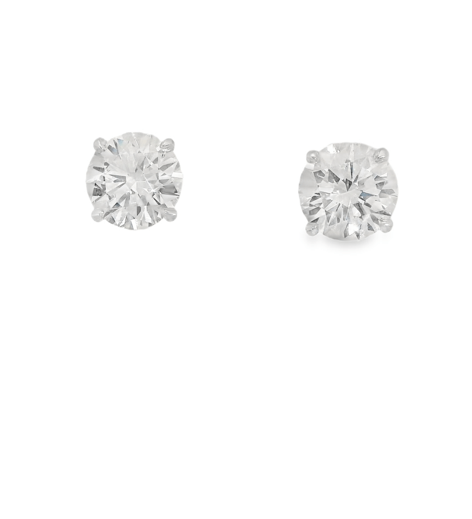 14kw Round Diamond Studs - 3.07cttw L SI1 GIA Certified - Diamonds By Rothschild