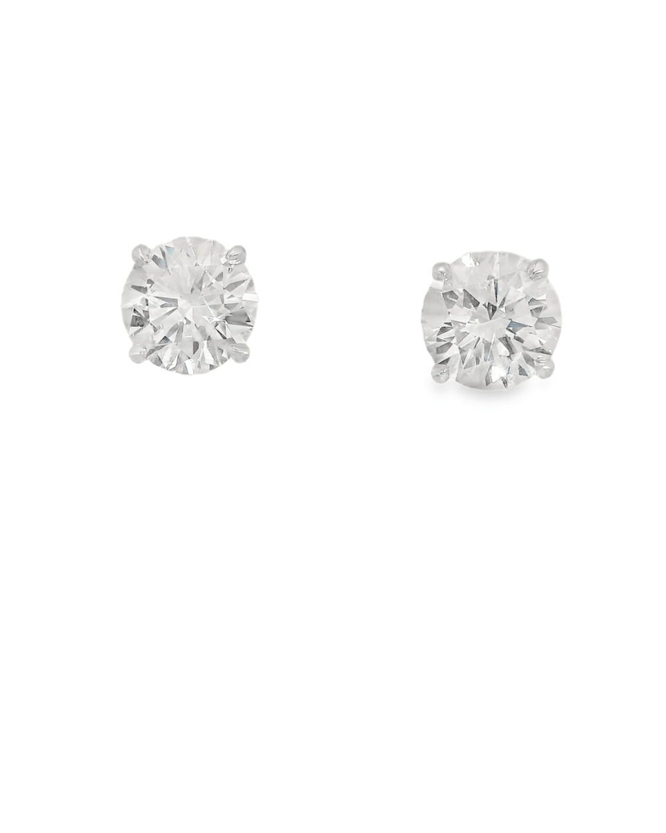 14kw Round Diamond Studs - 3.07cttw L SI1 GIA Certified - Diamonds By Rothschild