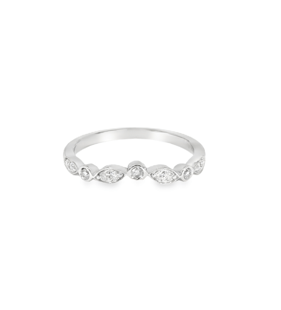 14KW White Gold Bezel Diamond Contour Wedding Band - 0.18ctw - Diamonds By Rothschild