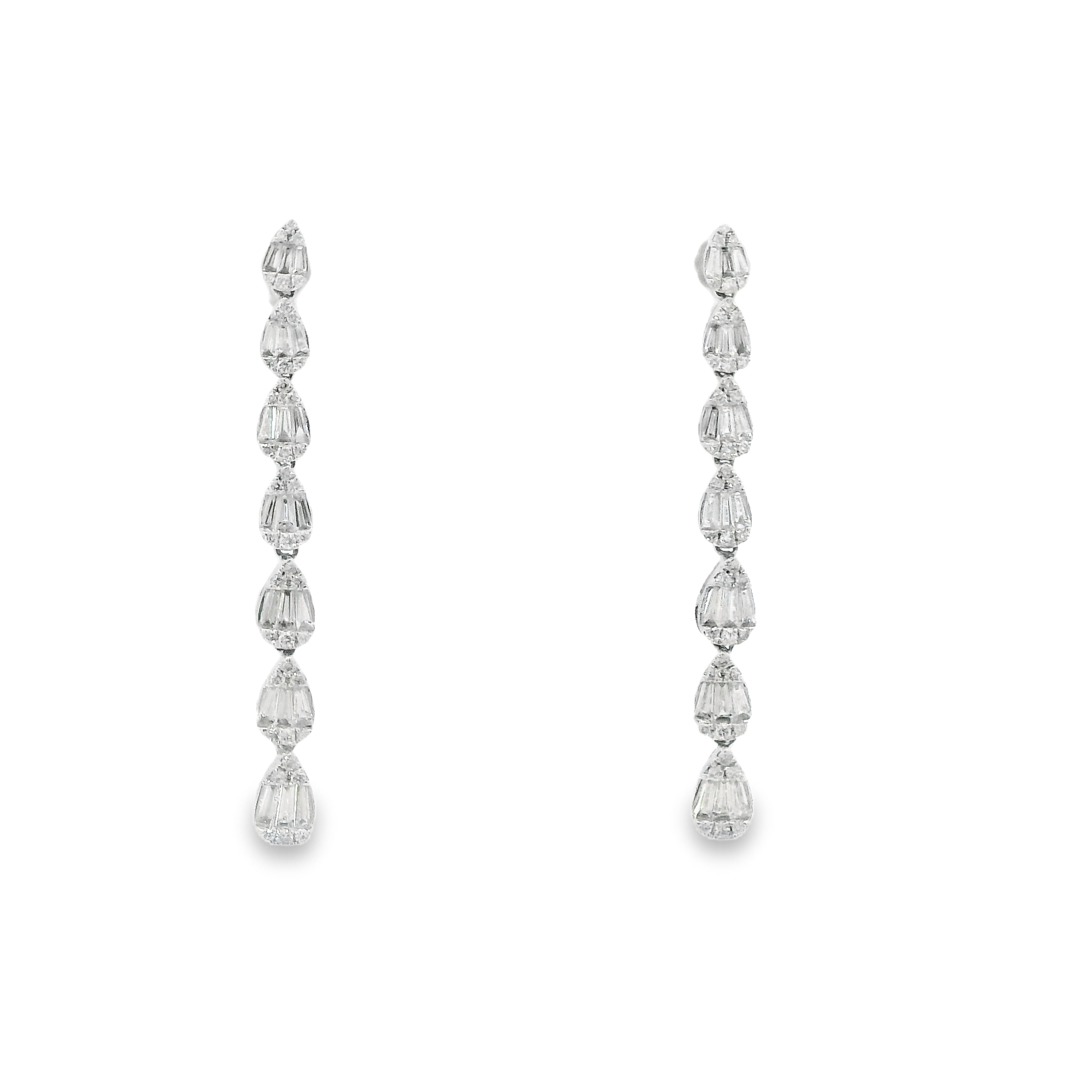 18KW Teardrop Baguette & Round Diamond Dangles 1.81cttw - front view
