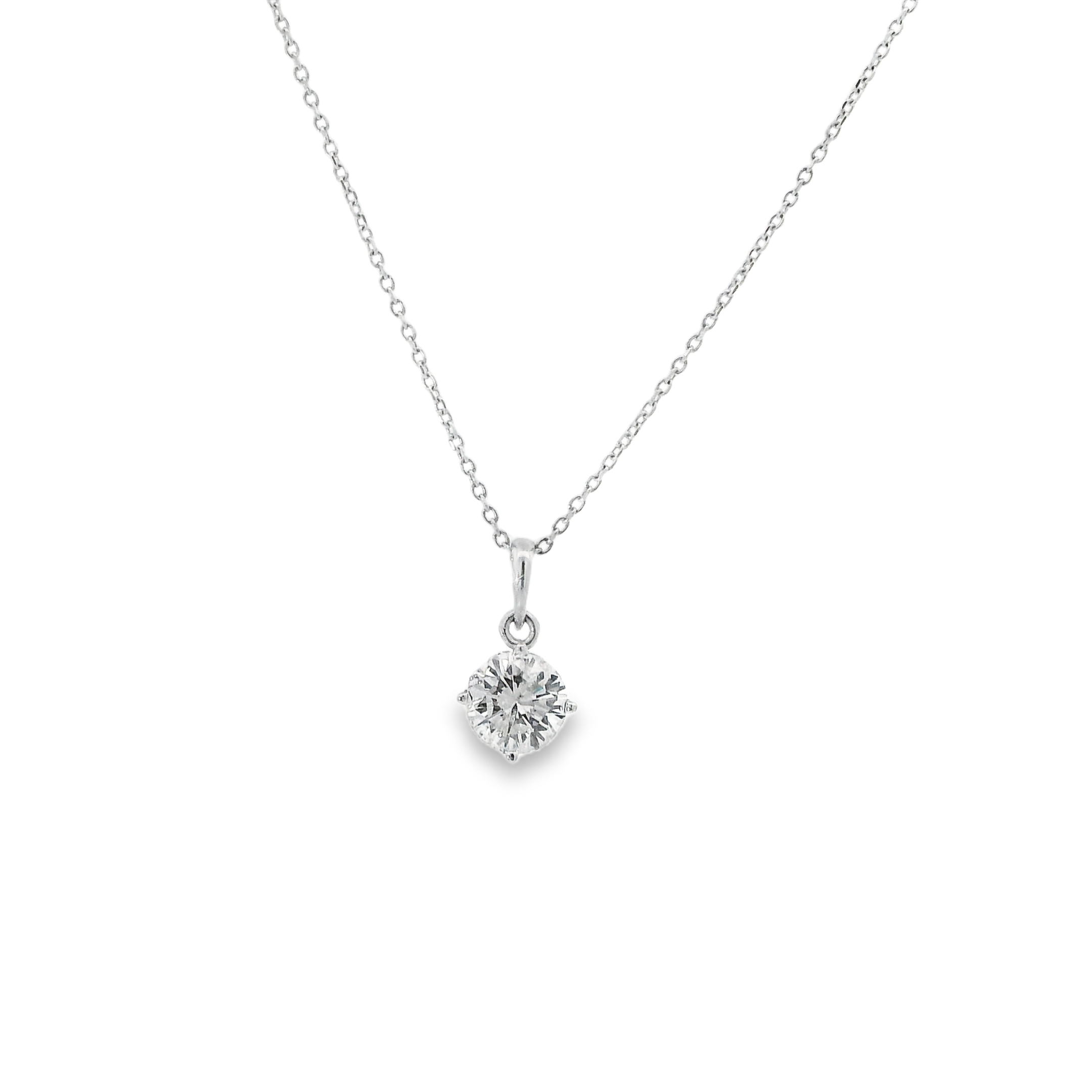 14KW Round Diamond Solitaire Necklace - 1cttw - Front View