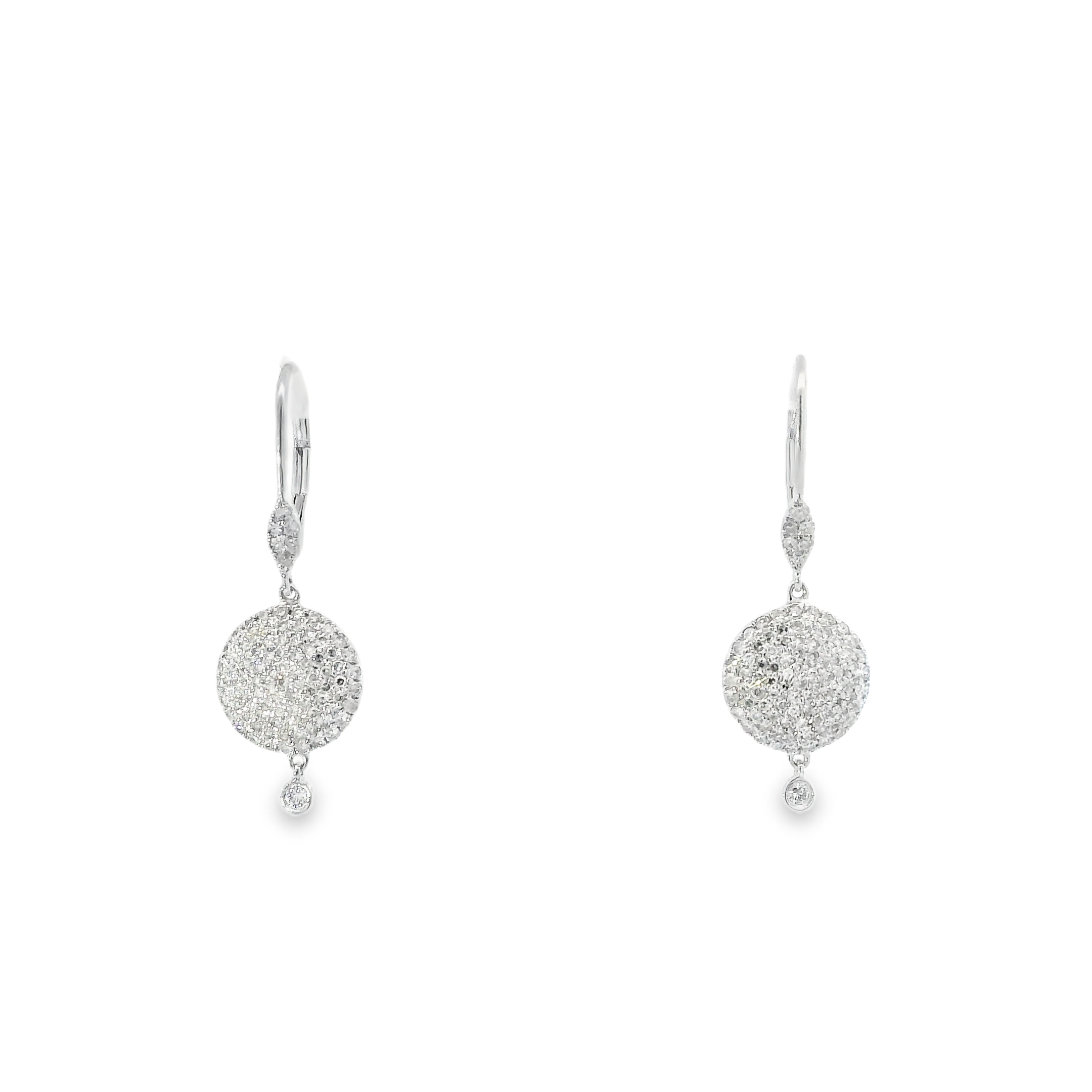14KW Pave Diamond Disc Dangles 0.73cttw - Front view