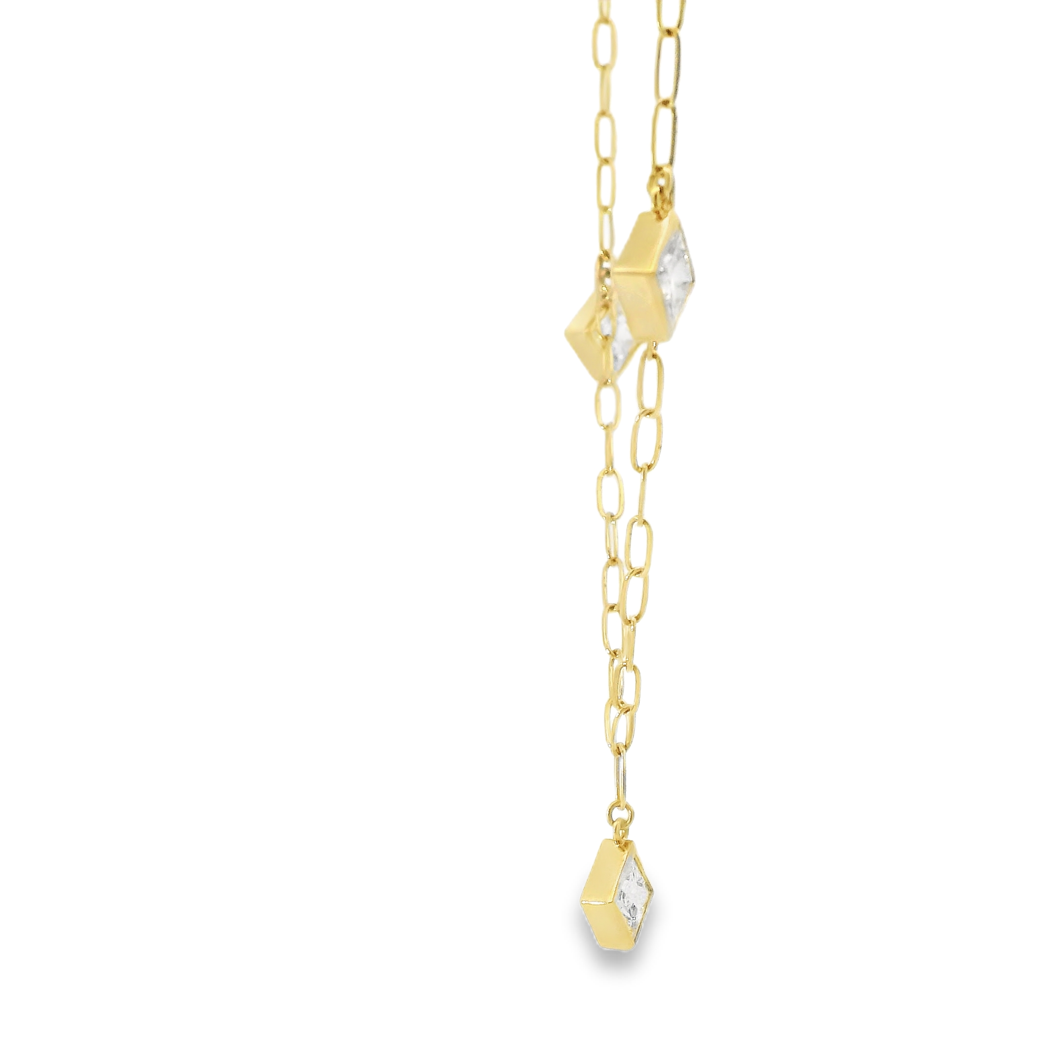 14KY Paperclip Necklace with Bezel-set Princess Cut Diamonds 2.14ctw - Side View