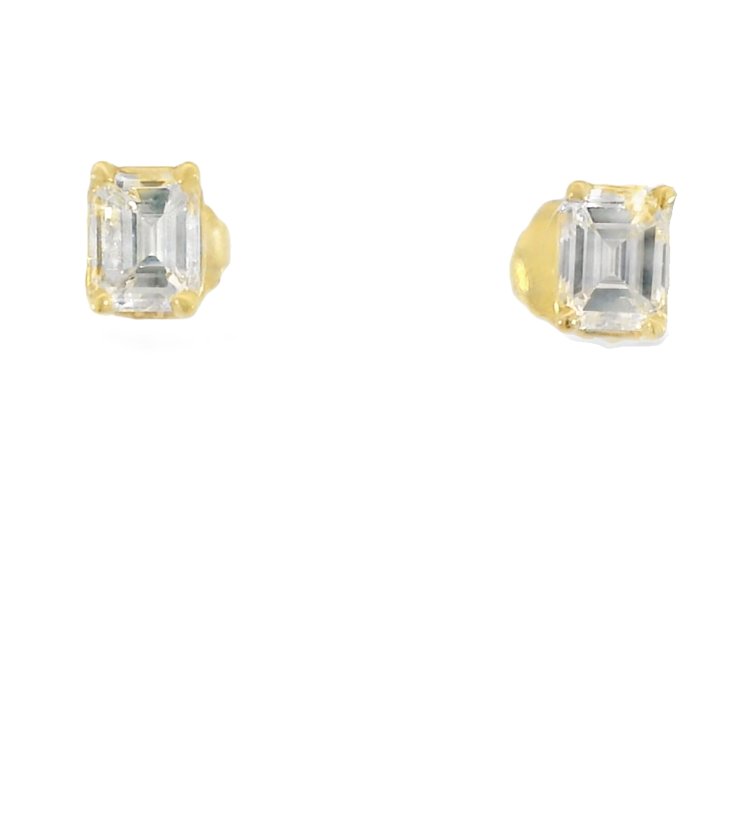 14KY Emerald Cut Diamond Studs - GIA E VS 1.05CTTW - Front View