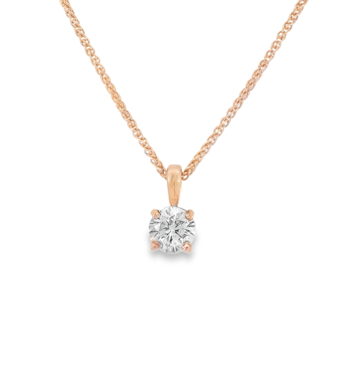 14KR Round Diamond Solitaire Necklace - .50ct 18in chain - Front View