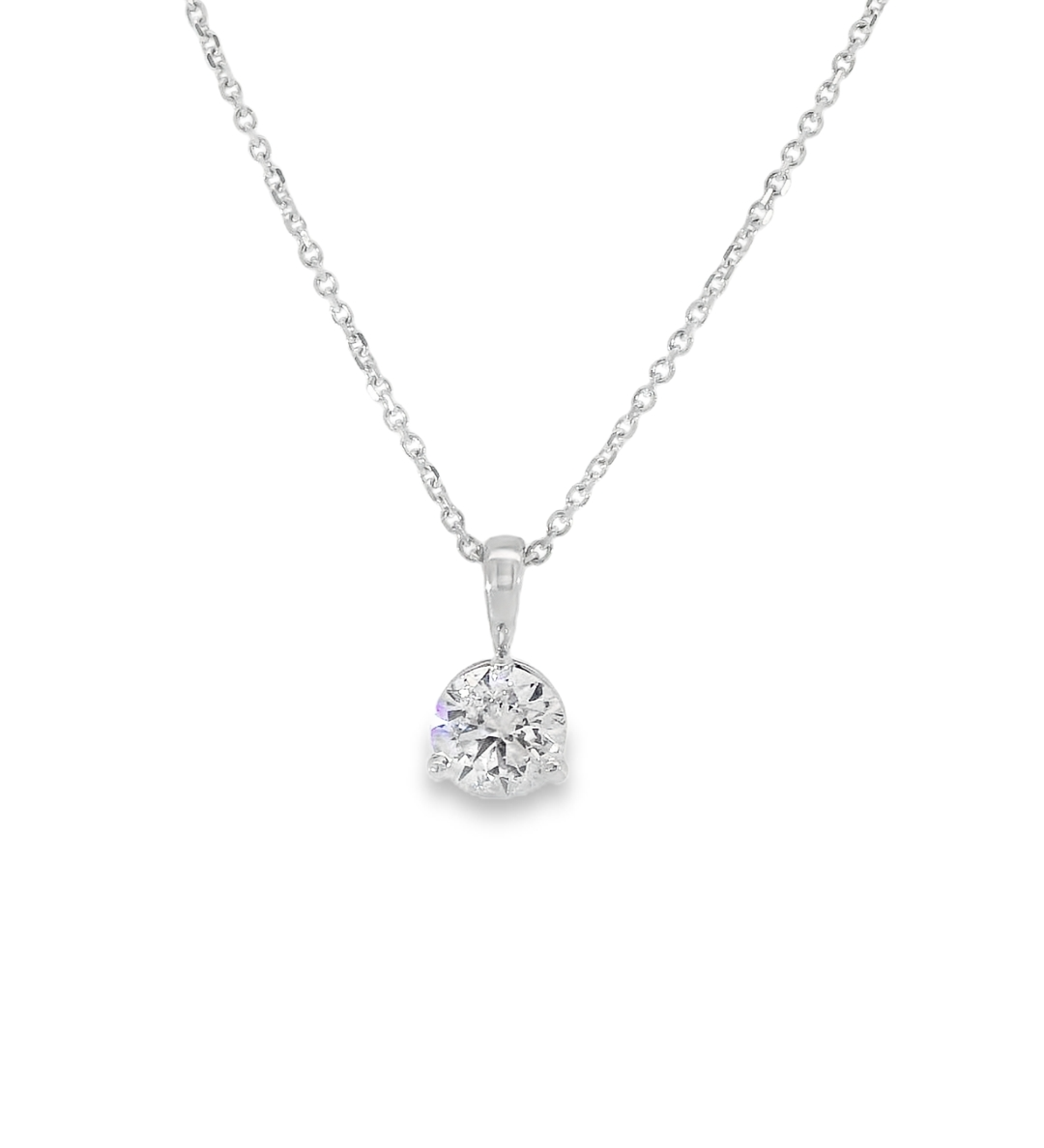 14KW Round Diamond Solitaire Necklace - .71ct E I2 16-18in - Front View