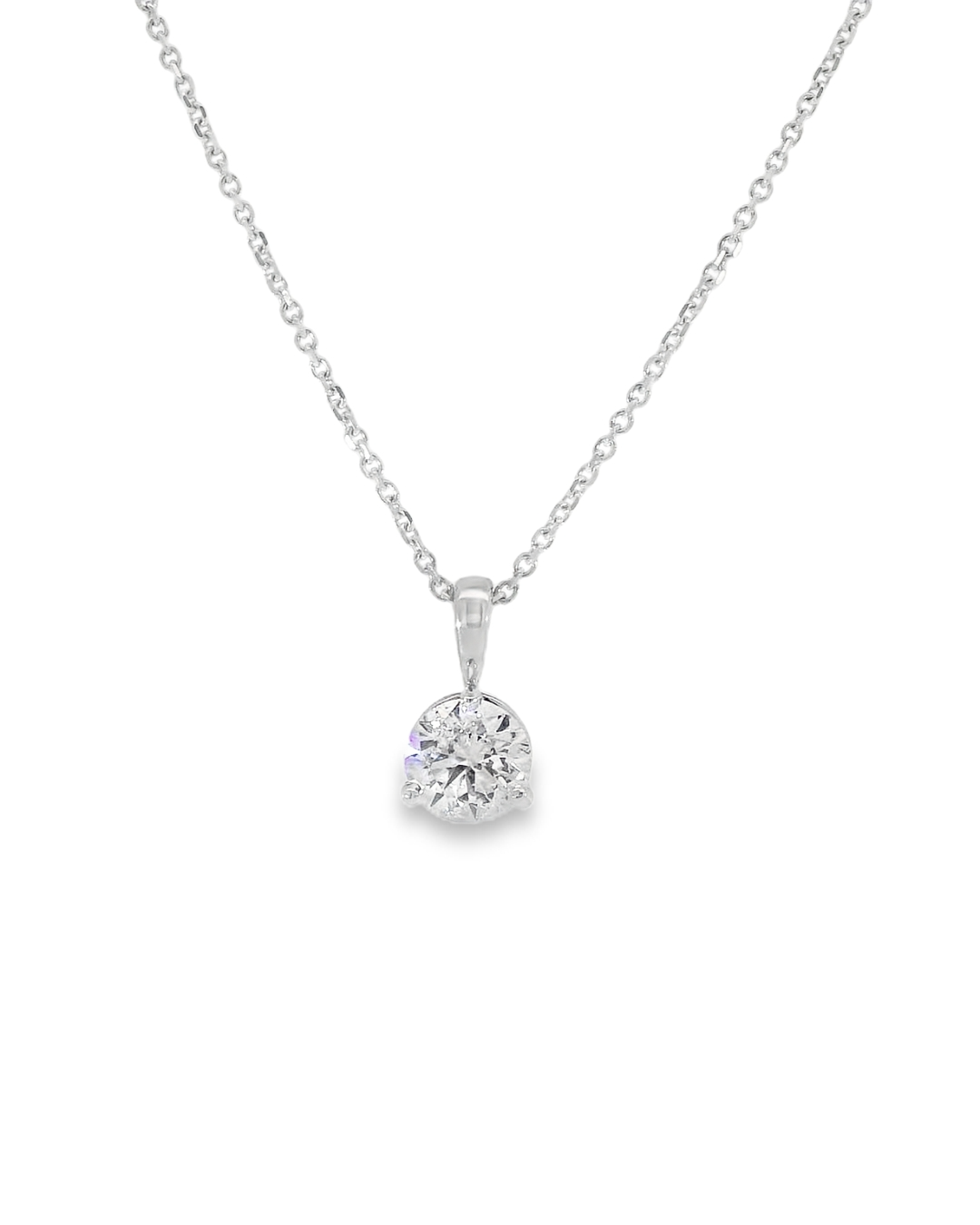 14KW Round Diamond Solitaire Necklace - .71ct E I2 16-18in - Front View