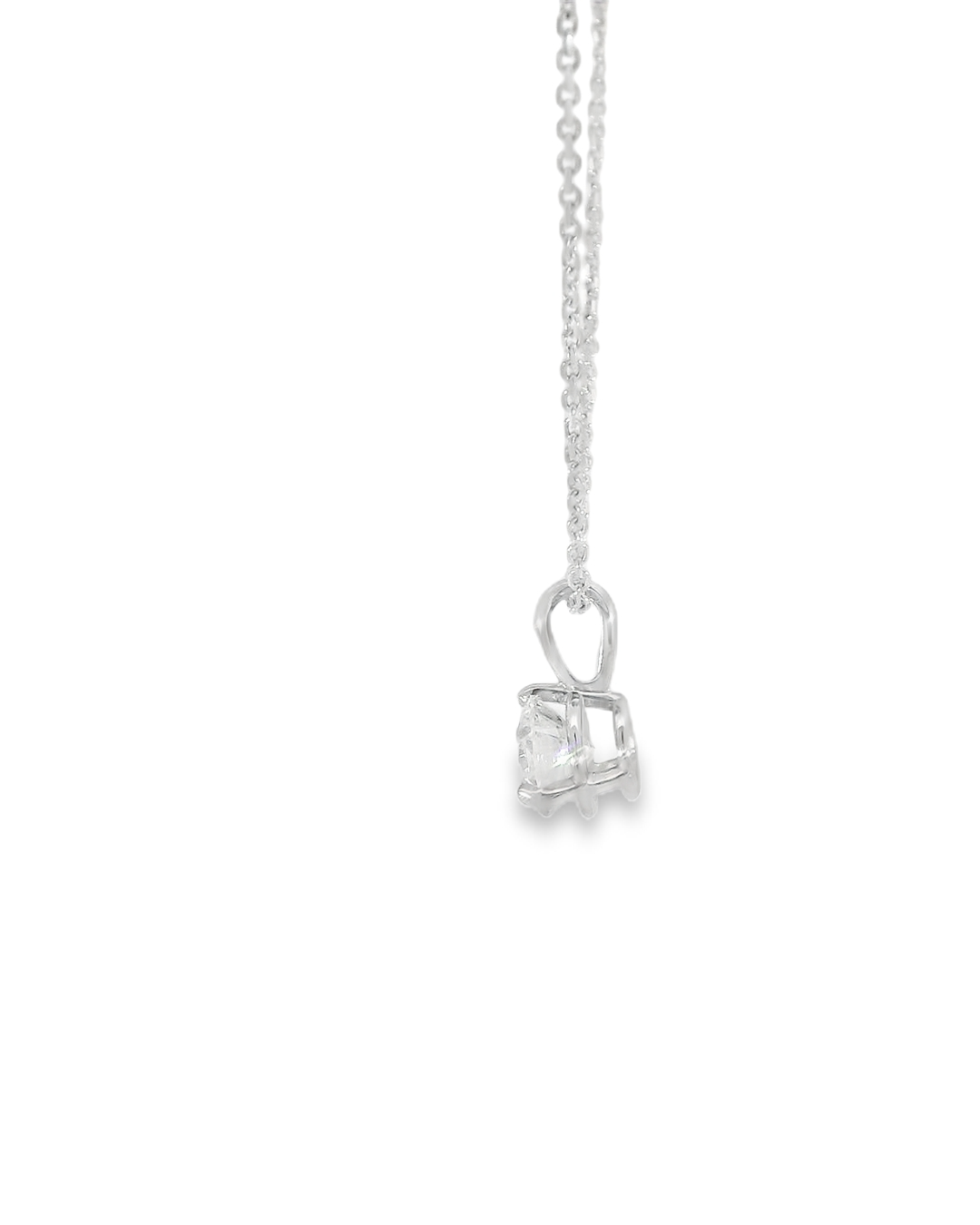14KW Round Diamond Solitaire Necklace - .71ct E I2 16-18in - Side View