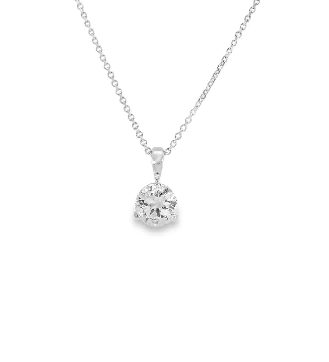 14kt white gold solitaire necklace with 1.01ct round diamond - front view