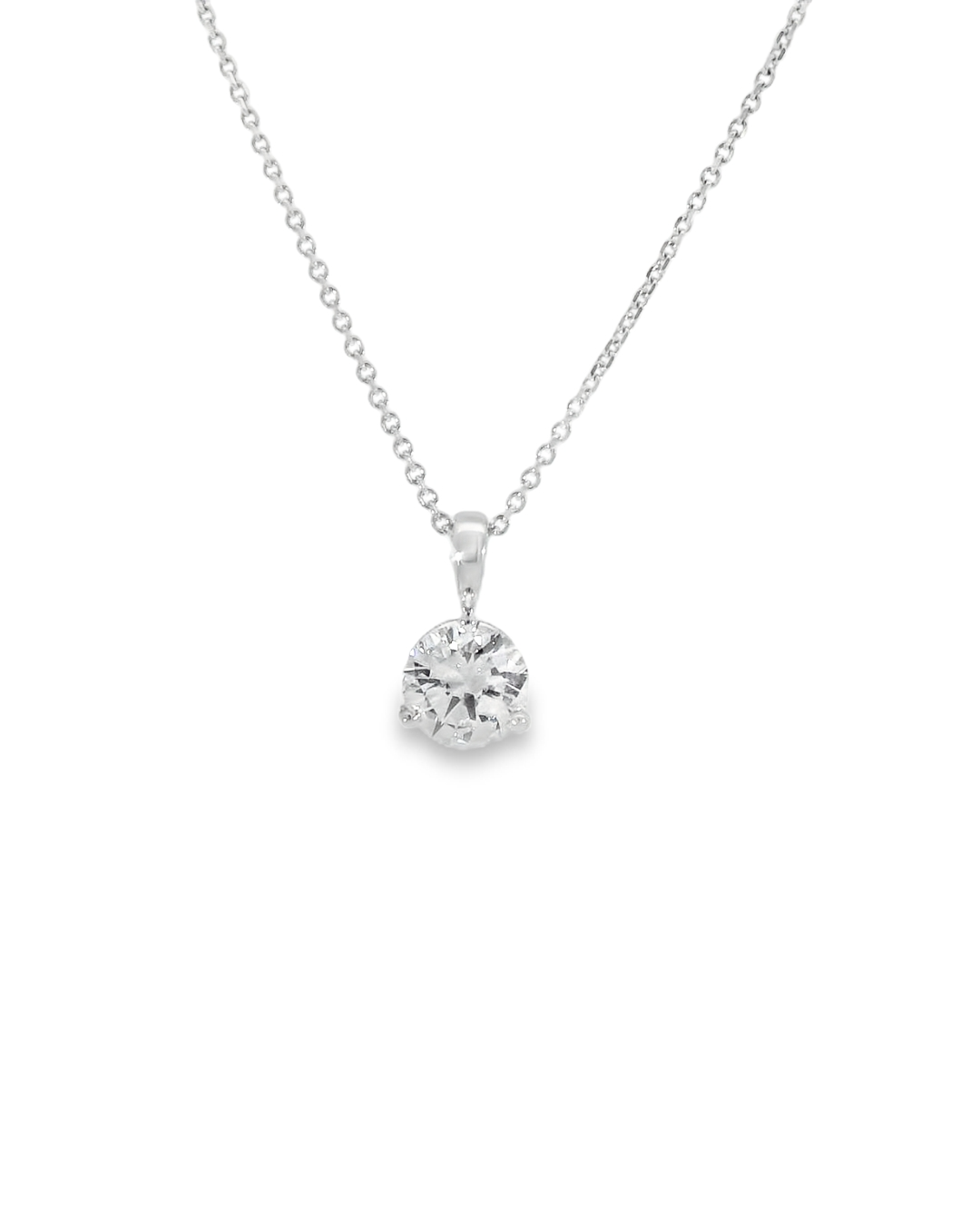 14kt white gold solitaire necklace with 1.01ct round diamond - front view