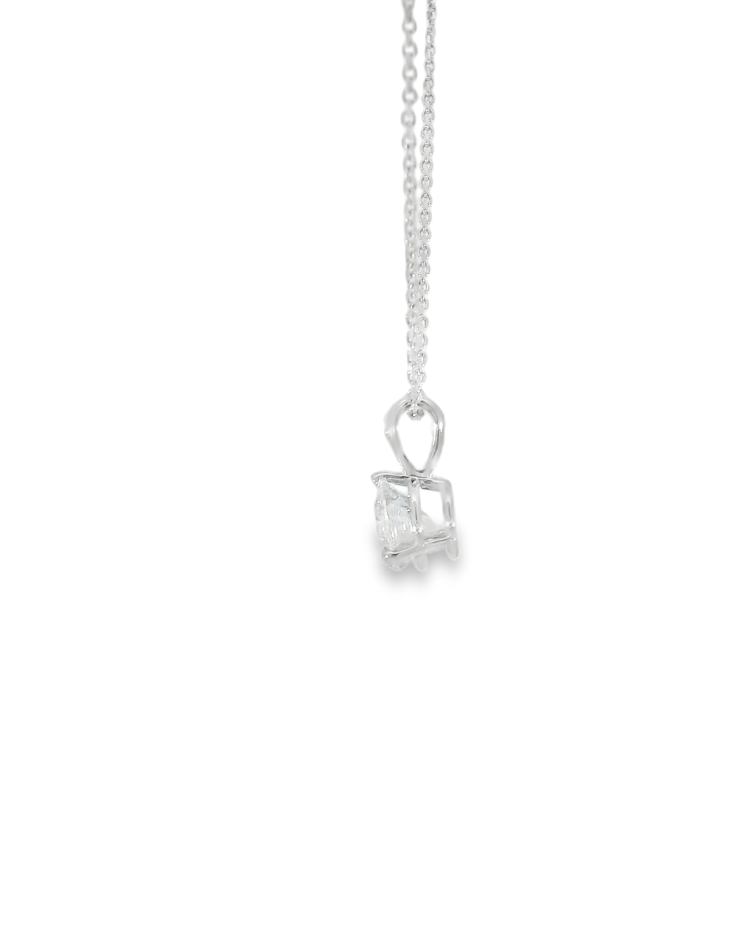 14kt white gold solitaire necklace with 1.01ct round diamond - left view