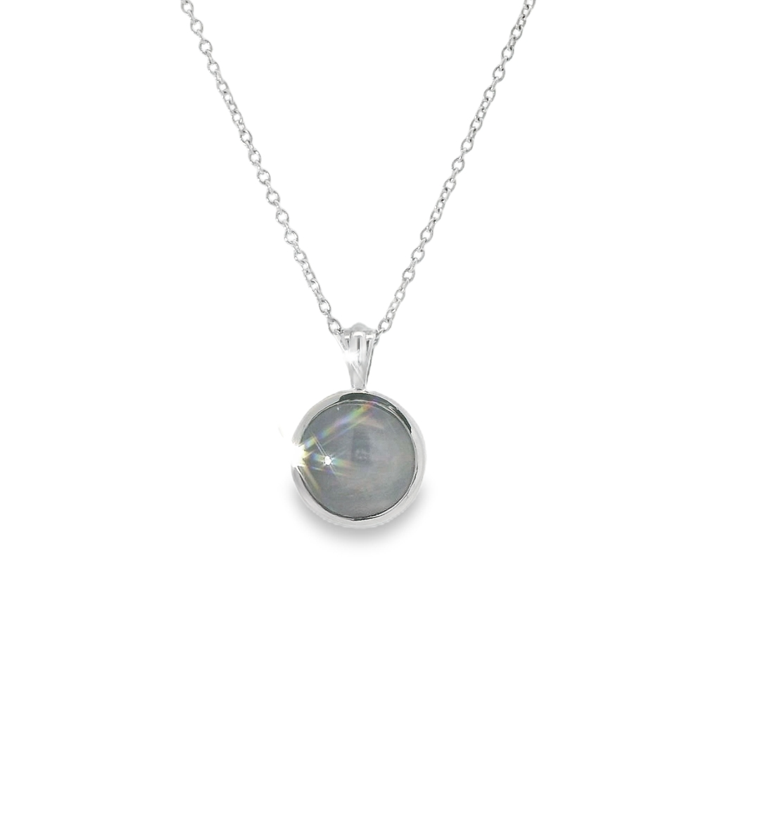 18KW Star Sapphire Bezel Necklace - 4.94CT - Front View