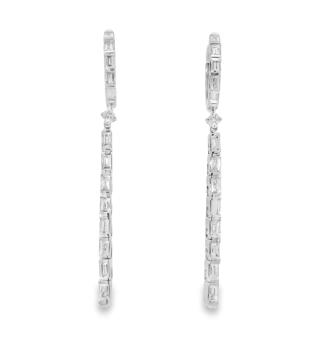 18KW Baguette Diamond Dangle Earrings 0.90cttw - front view