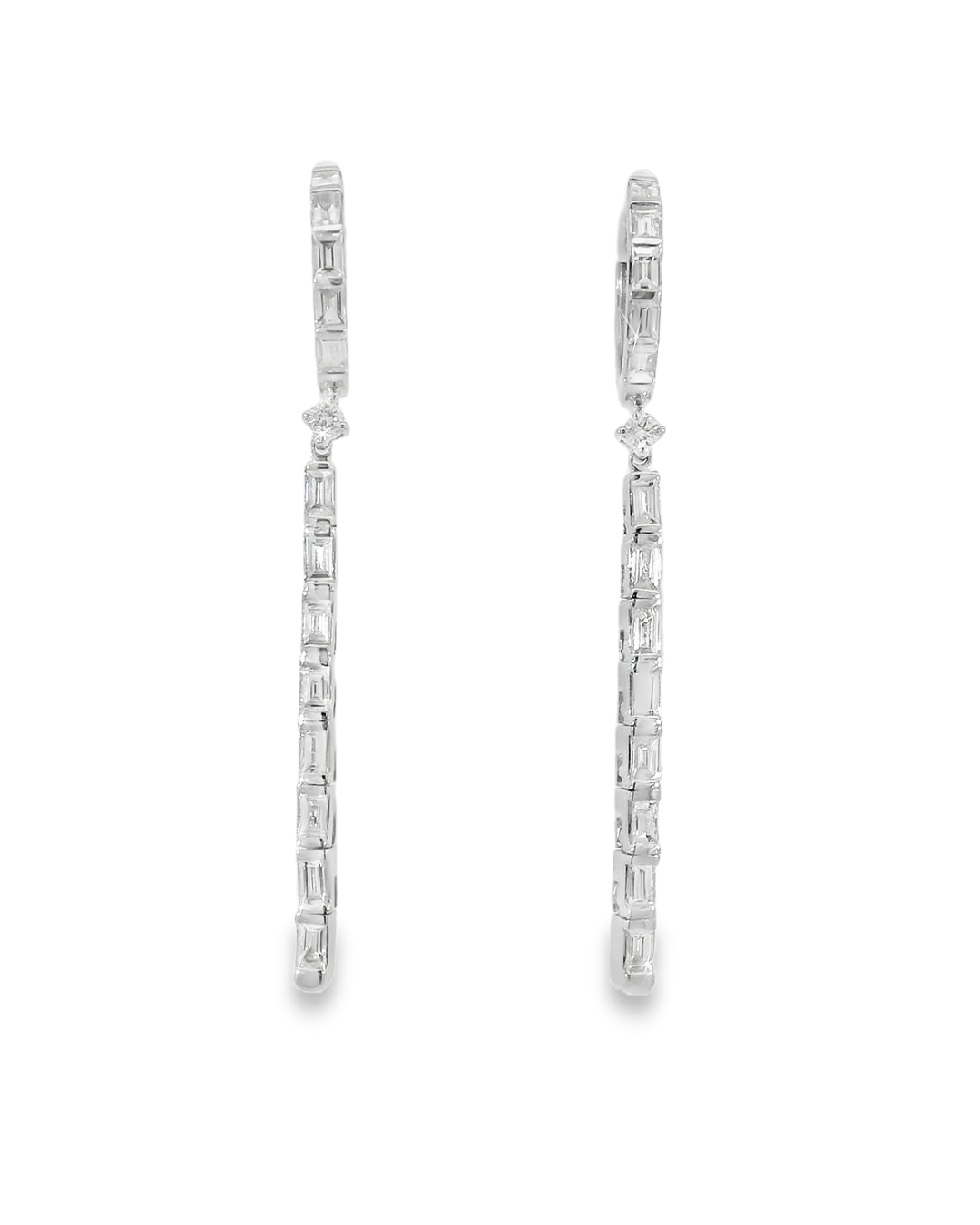 18KW Baguette Diamond Dangle Earrings 0.90cttw - front view