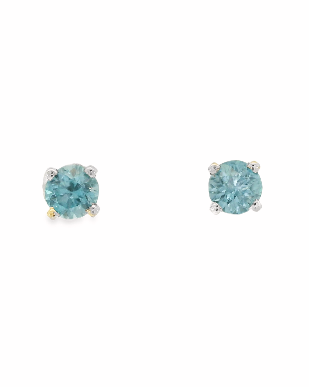 14KW Blue Zircon Stud Earrings - 2.28ctw - Front View