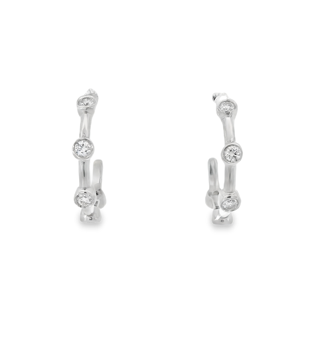 14KW Diamond Bezel Hoop Earrings - 0.32ctw - Front View