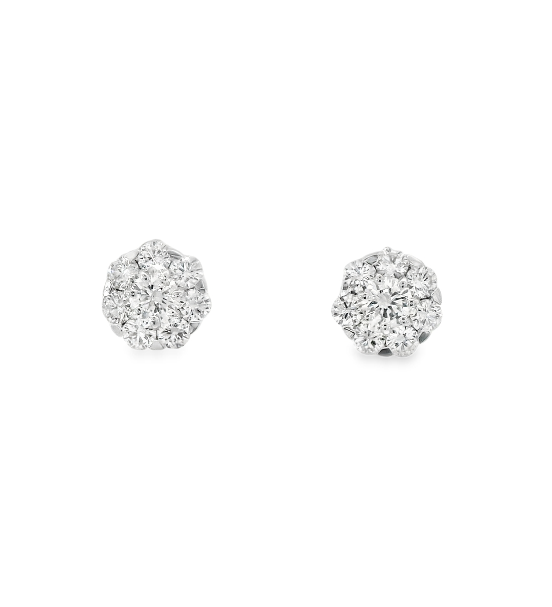 14KW Diamond Cluster Earrings - 1.12ctw - Front View