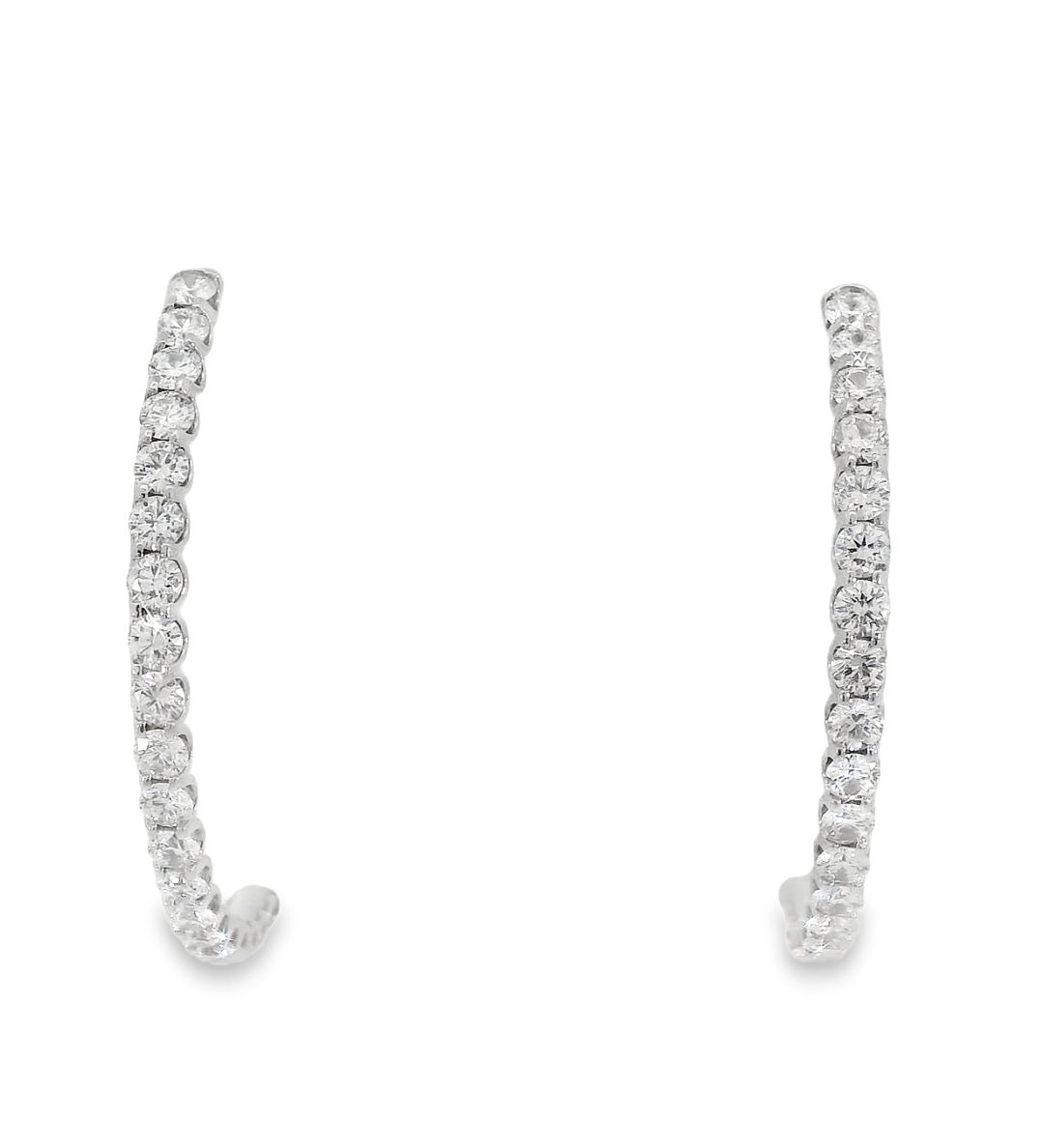 14KW Diamond Half-Hoop "J Shape" Earrings - 3.76ctw - Front View