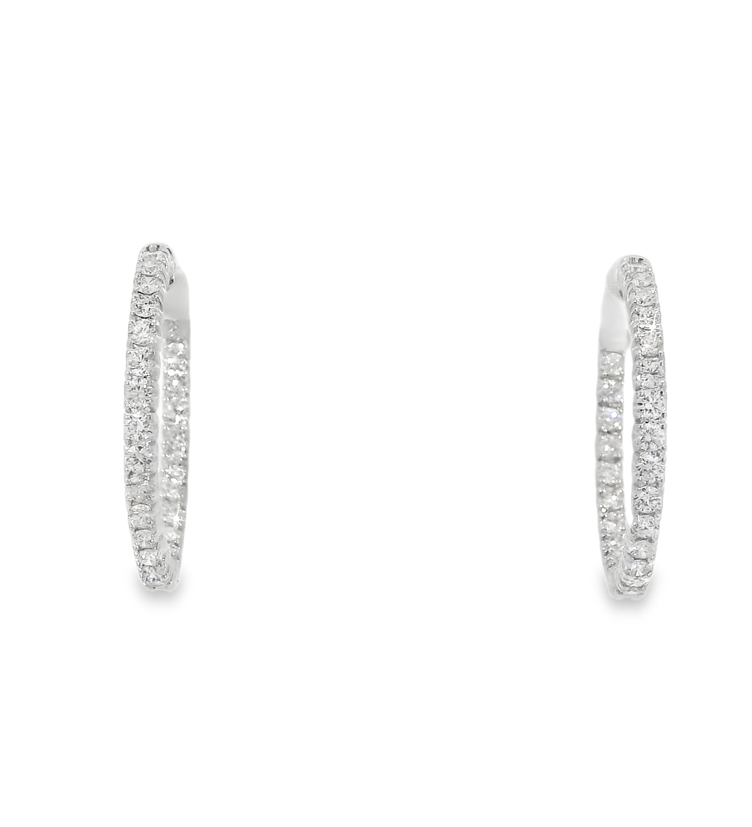 14KW Inside-Outside Diamond Hoop Earrings - 1.50ctw - Front View