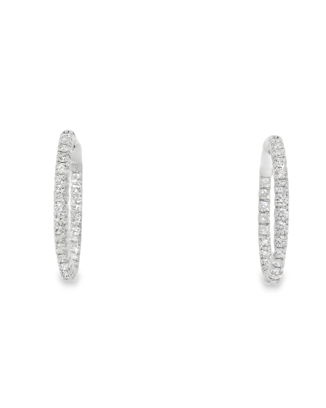14KW Inside-Outside Diamond Hoop Earrings - 1.50ctw - Front View